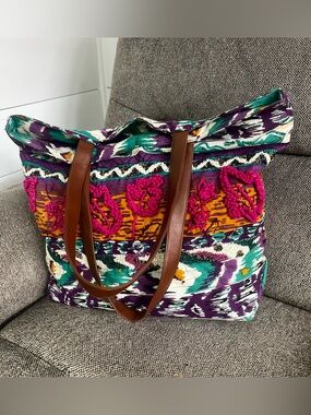 Boho Multicolor Embroidered & Beaded Tote Bag